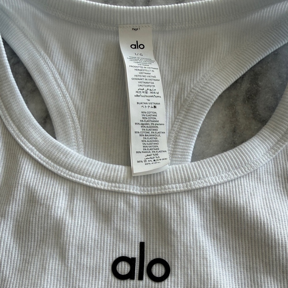 ALO NWT Yoga White Ribbed Racerback Tank Top - Picture 2 of 5